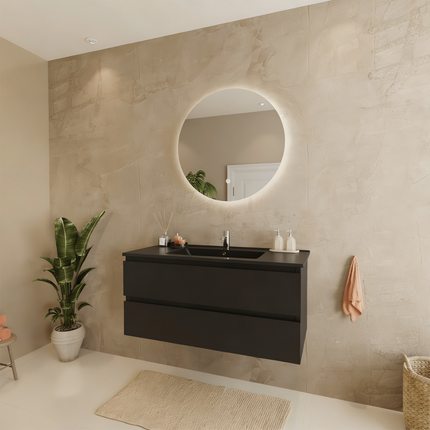 Meuble de salle de bains suspendu design épuré avec lavabo minéral - noir - 100 cm - Marenza