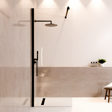 Paroi de douche à l’italienne avec traitement Nano - Noir mat - 80 x 200 cm - Lima