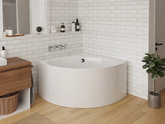 Baignoire d'angle quart de cercle avec pose au sol - Blanche - 120 cm - COBITIS