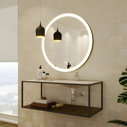 Miroir lumineux rond avec LED - noir - 80 cm - NUMEA