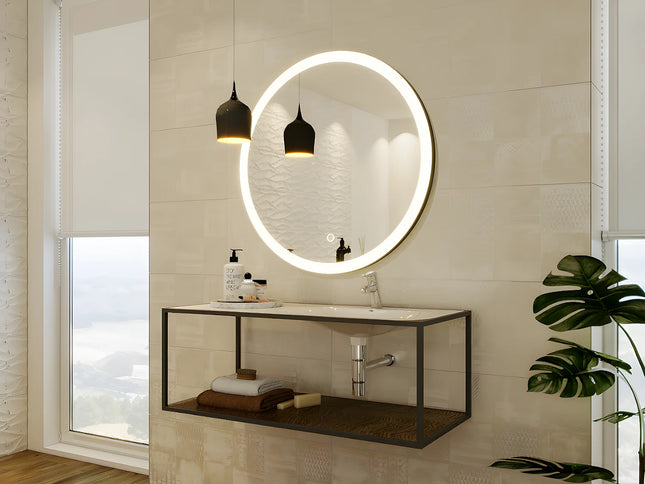Miroir lumineux rond avec LED finition dorée - Noir - 60 cm - Les éphémères
