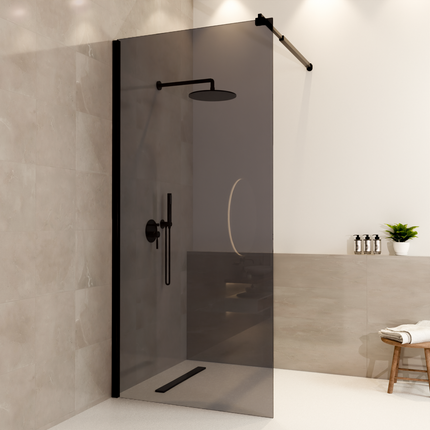 Paroi de douche à l’italienne verre fumé avec revêtement Nano - Noir - 90 cm - Lima