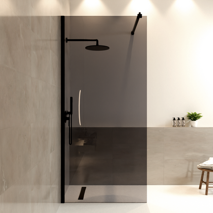 Paroi de douche à l’italienne verre fumé avec revêtement Nano - Noir - 90 cm - Lima