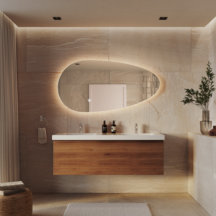 Miroir salle de bains design organique avec éclairage LED - 140 cm - Adana