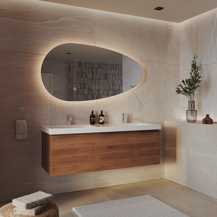 Miroir salle de bains design organique avec éclairage LED - 140 cm - Adana