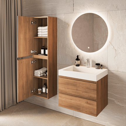 Meuble de salle de bains suspendu Azuro avec lavabo en marbre minéral - Blanc - 60 cm - Azuro