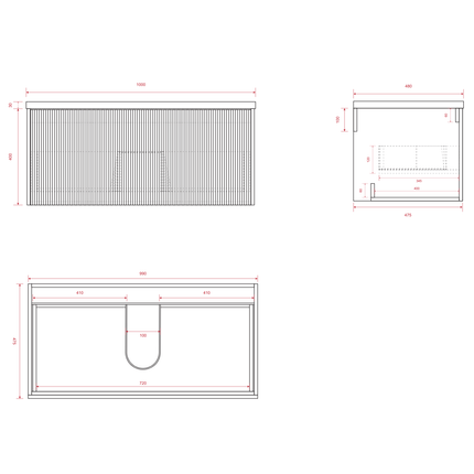 Meuble de salle de bain suspendu finition noyer avec vasque céramique noire - 100 cm - Messina
