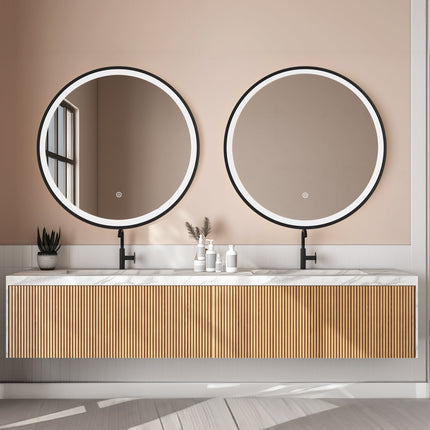 Miroir salle de bain LED avec fonction anti-buée - Noir - 80 cm - FLORENCE