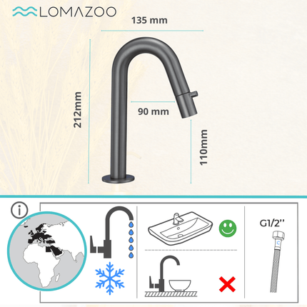 Robinet de lavabo finition Gun Metal - Brava