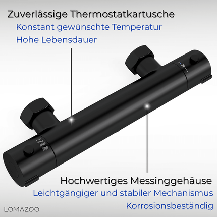 Mitigeur thermostatique de douche avec régulation thermostatique - noir mat - 15 cm