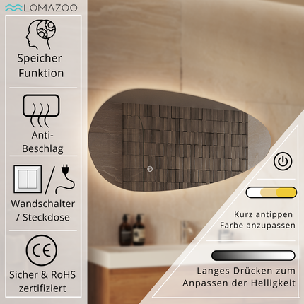 Miroir LED avec éclairage réglable et anti-buée - 100 cm - Adana