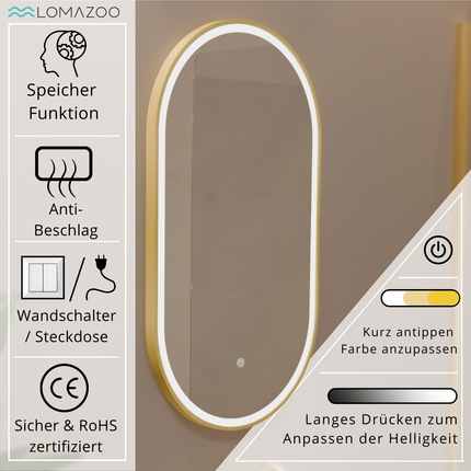 Miroir de salle de bains avec éclairage LED intégré et fonction anti-buée - 40 x 70 - Berlin