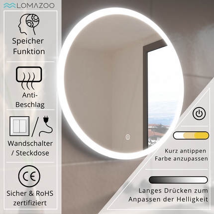 Miroir de salle de bain LED avec fonction anti-buée - 80 cm - BOSTON