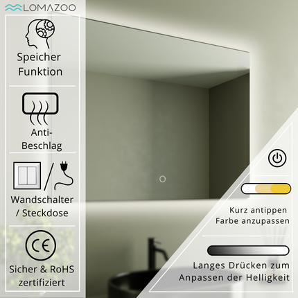 Miroir LED avec fonction anti-buée - 80 cm - Bryce
