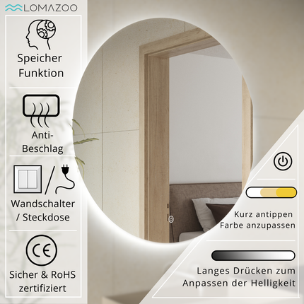 Miroir de salle de bains avec éclairage LED et fonction anti-buée - 80 cm - DALLAS