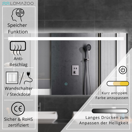 Miroir de salle de bain LED avec fonction anti-buée - 120 cm - HOUSTON