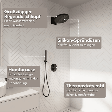 Kit de douche encastré design noir mat - 30 cm - Lunar