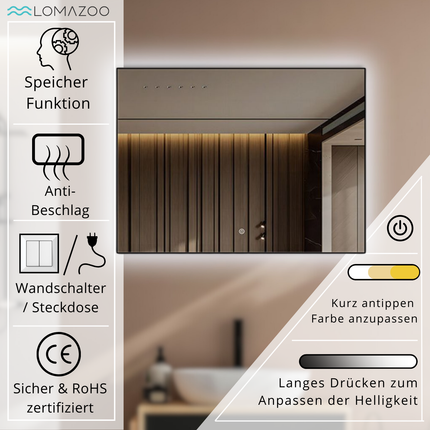 Miroir LED avec fonction anti-buée - 80 x 60 cm - LYON