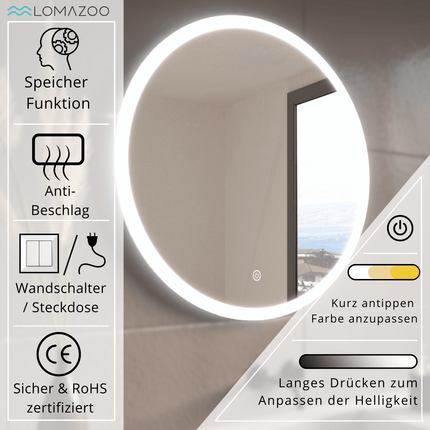Miroir de salle de bain LED avec fonction anti-buée - blanc - 80 cm - Oslo