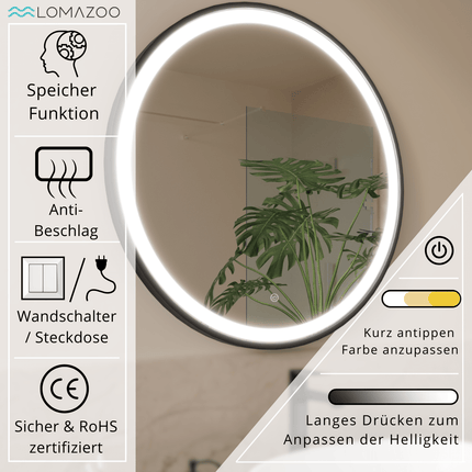 Miroir de salle de bain LED avec fonction anti-buée - Noir - 100 cm - DETROIT