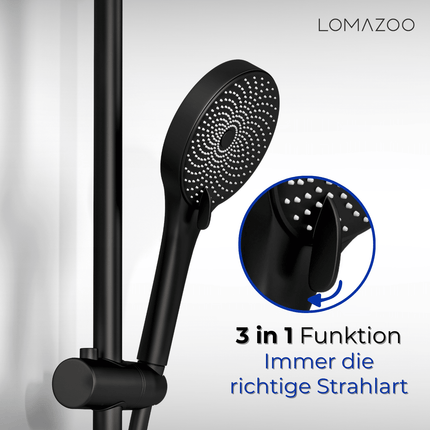 Mitigeur thermostatique baignoire finition mate noire avec pomme de douche - 15 cm - Sorin