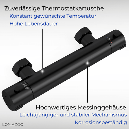 Set de douche thermostatique avec mitigeur en laiton - noir - Lando