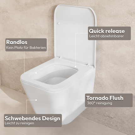 Toilette suspendue sans bride - design carré - blanc - LINEA