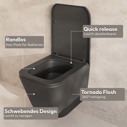 Toilette suspendue sans rebord - Noir - Ligne Carré - DS CONCEPT Linea