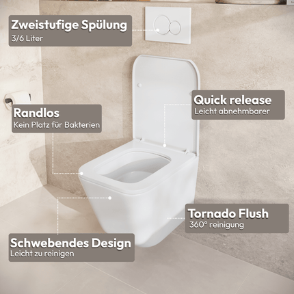 WC suspendu design carré avec réservoir encastré - blanc - Linea