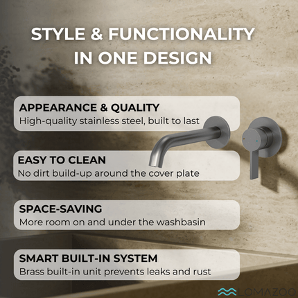 Mitigeur lavabo encastré finition Gun Metal - Gaia