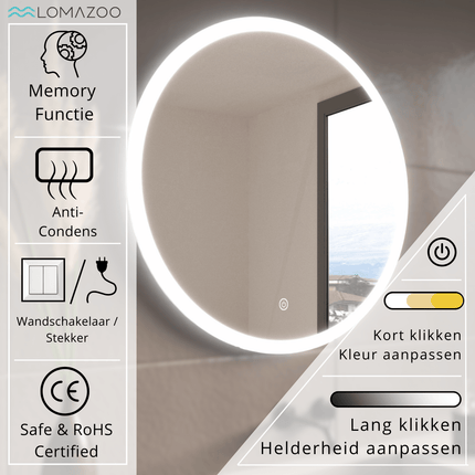 Miroir de salle de bain avec éclairage LED intégré - blanc - 70 cm - Helsinki