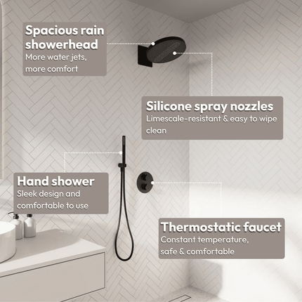 Kit de douche encastré design noir mat - 30 cm - Lunar