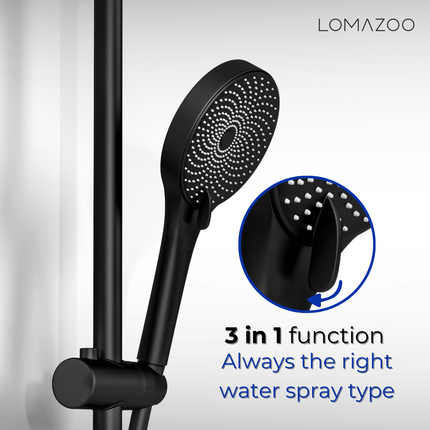 Mitigeur thermostatique baignoire finition mate noire avec pomme de douche - 15 cm - Sorin