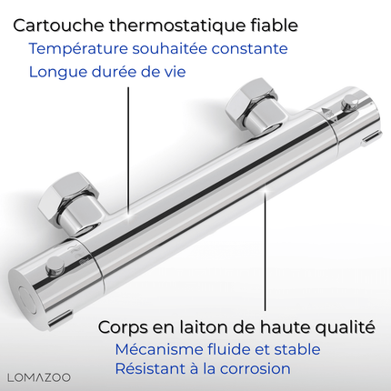 Mitigeur thermostatique de douche finition chrome - 15 cm