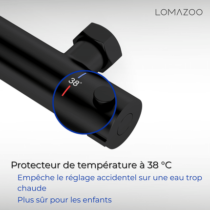 Mitigeur thermostatique de douche avec régulation thermostatique - noir mat - 15 cm