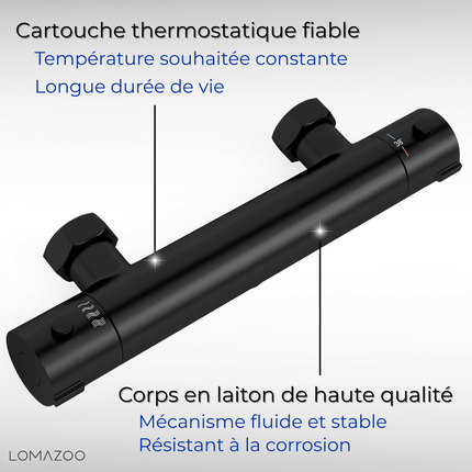 Mitigeur thermostatique de douche avec régulation thermostatique - noir mat - 15 cm
