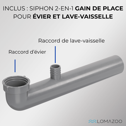 Évier en granit robuste avec siphon 2-en-1 - 45x45 cm - Alonso