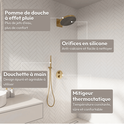 Système de douche encastré finition or brossé - 30 cm - Ayla