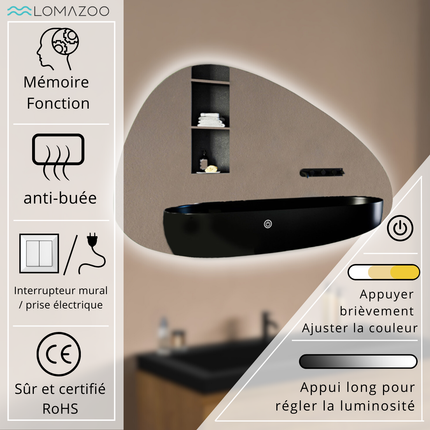 Miroir de salle de bain anti-buée avec éclairage LED réglable - 80 x 50 cm - Bilbao
