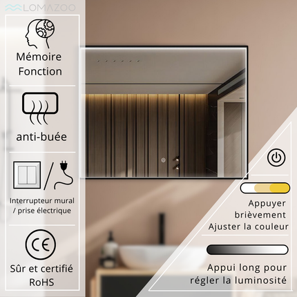 Miroir de salle de bains avec éclairage LED et fonction anti-buée - 80 cm - DS CONCEPT