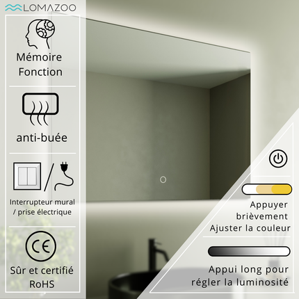 Miroir LED avec fonction anti-buée - 80 cm - Bryce