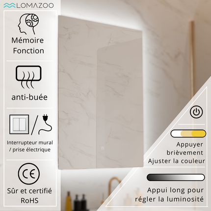 Miroir de salle de bains LED anti-buée - 80 x 60 cm - Cannes