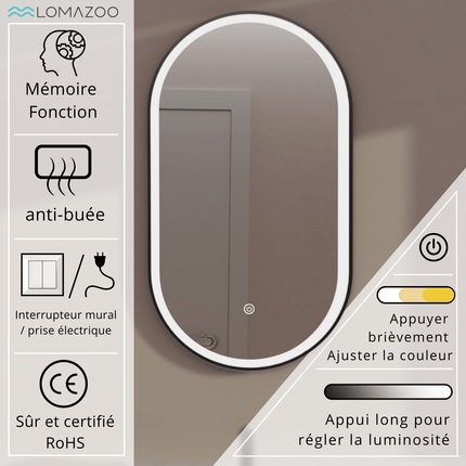 Miroir de salle de bains LED avec éclairage réglable - 50 x 90 cm - Leipzig