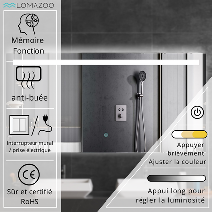 Miroir de salle de bain LED avec fonction anti-buée - 120 cm - HOUSTON