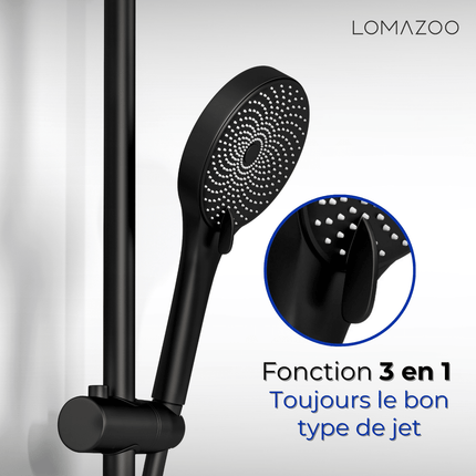 Set de douche thermostatique avec mitigeur en laiton - noir - Lando