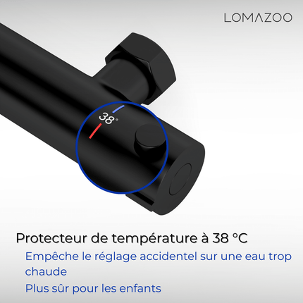 Set de douche thermostatique avec mitigeur en laiton - noir - Lando