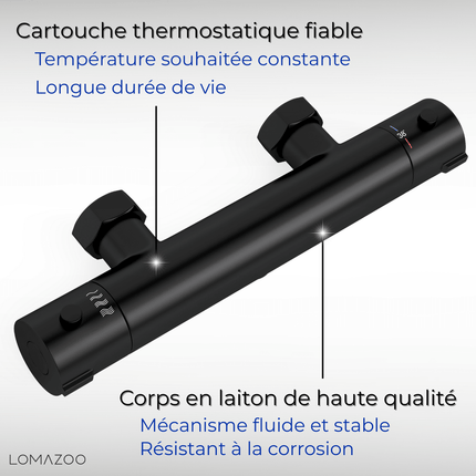 Set de douche thermostatique avec mitigeur en laiton - noir - Lando