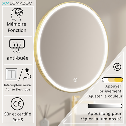 Miroir salle de bains avec fonction anti-buée et éclairage LED - 60 cm - LONDRES