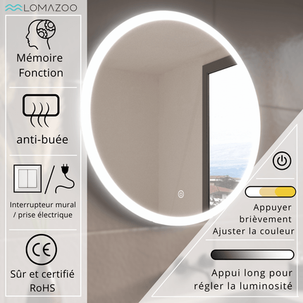 Miroir de salle de bain LED avec fonction anti-buée - blanc - 80 cm - Oslo