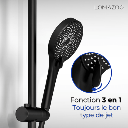 Mitigeur thermostatique baignoire finition mate noire avec pomme de douche - 15 cm - Sorin